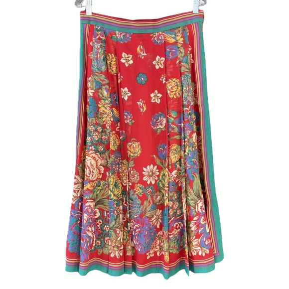 geiger Dresses & Skirts - Geiger Vintage Floral Wool Red and Green Women's Midi Skirt Made in Austria